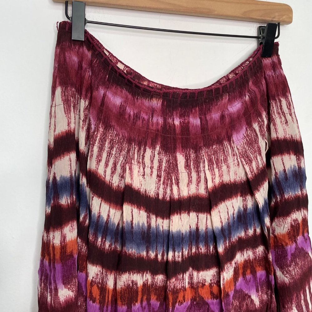 ST. JOHN SPORT Silk Skirt Women's 10 Burgundy Purple Abstract Ikat Print Midi - Picture 2 of 7